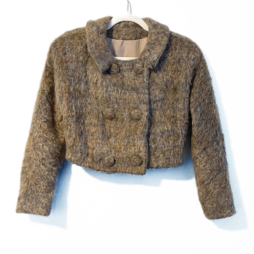 Vintage 50s | Fuzzy Mohair Style Cropped Double Breasted Bolero Jacket Brown